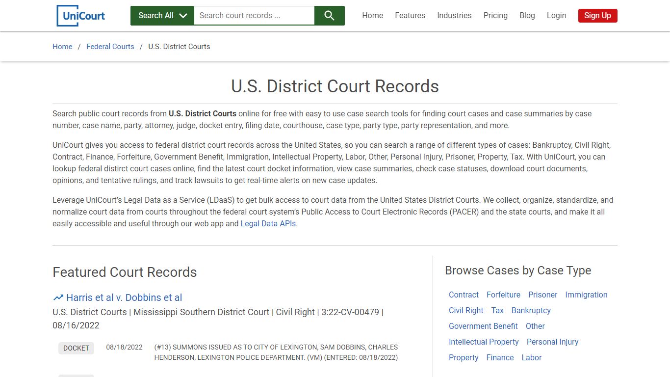 U.S. District Court Records | PACER Case Search | UniCourt