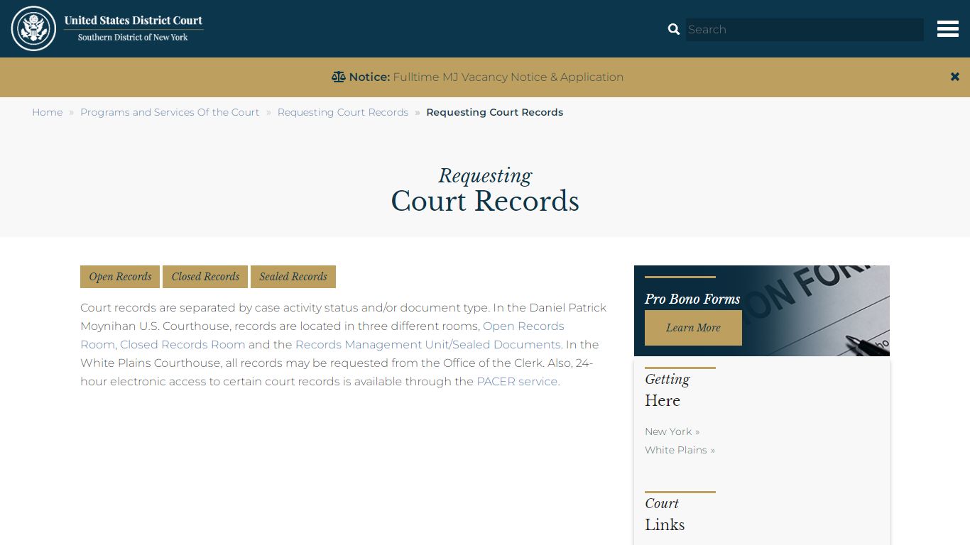 Requesting Court Records | U.S District Court - United States Courts